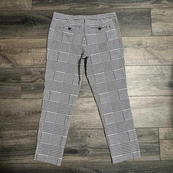 Harve Benard Glen Plaid Houndstooth Ankle S Preppy Trousers White Black 4 - Picture 10 of 10